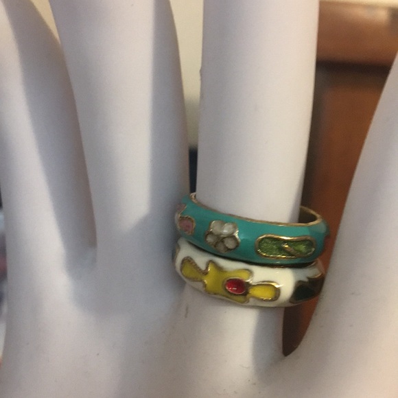 Stackable Enamel Cloisonné Rings - Picture 2 of 2